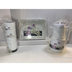Phoenix 6pc Thermal Serving Set Floral Pitcher Tray 4 Tumblers Vintage w/Box VTG